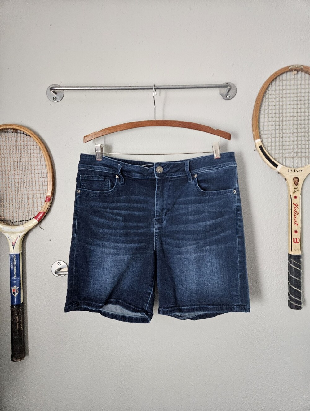 Seven7 Relaxed Bermuda Denim Shorts Womens 16 Dark Stretch Jean Shorts